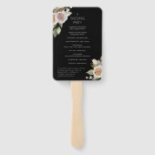 Dusty Pink Roos Floral Black Wedding Programme Handwaaier (Achterkant)