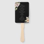 Dusty Pink Roos Floral Black Wedding Programme Handwaaier (Voorkant)