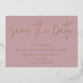 Dusty Pink & Roos Gold Wedding Save the Date Folie Uitnodiging (Voorkant)