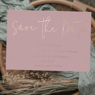 Dusty Pink & Roos Gold Wedding Save the Date Folie Uitnodiging