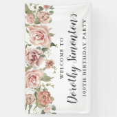 Dusty Pink Rose 100th verjaardagsfeestje Welkom Spandoek (Verticaal)