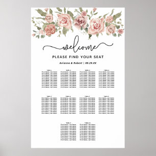 Dusty Pink Rose 10-Tafel Trouwstoelkaart Poster