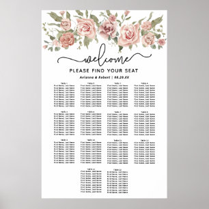Dusty Pink Rose 14-Tafel Trouwstoelkaart Poster