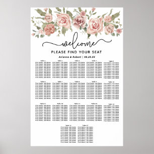 Dusty Pink Rose 17-Tafel Trouwstoelkaart Poster
