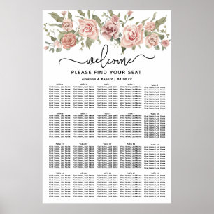 Dusty Pink Rose 20-Tafel Trouwstoelkaart Poster