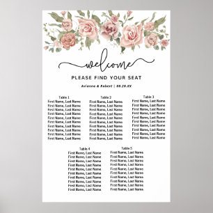 Dusty Pink Rose 5-tafel bruiloft zitgrafiek Poster