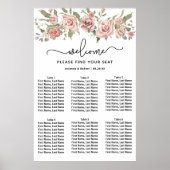 Dusty Pink Rose 6-tafel bruiloft zitgrafiek Poster (Voorkant)