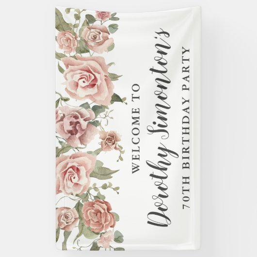 Dusty Pink Rose 70e verjaardagsfeestje Welkom Spandoek (Verticaal)