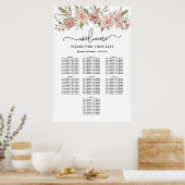 Dusty Pink Rose 7-tafel bruiloft zitgrafiek Poster (Keuken)