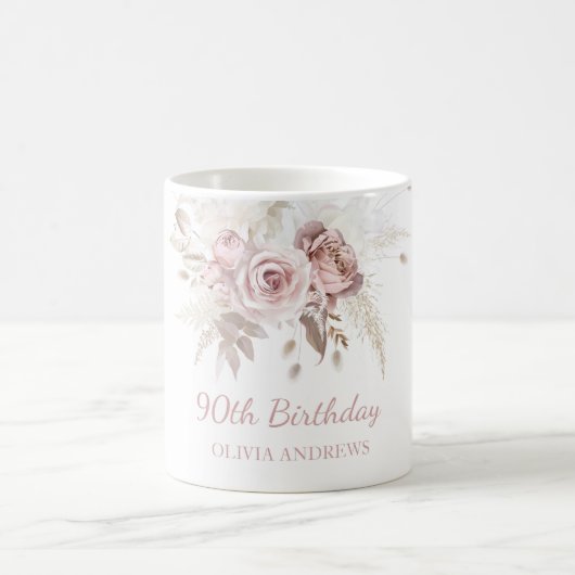 Dusty Pink Rose Blush 90th Birthday Party Gift Koffiemok (Center)