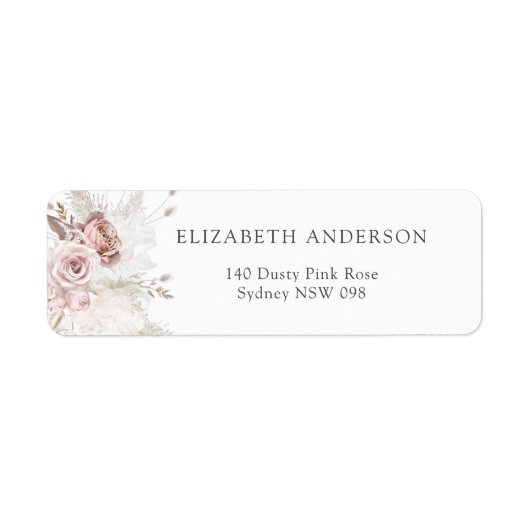 Dusty Pink Rose Blush Bloemen Retouradres Label (Voorkant)