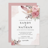 Dusty Pink Rose Boho Bloemen Uitnodiging voor brui (Voorkant / Achterkant)