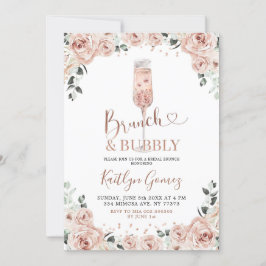 Dusty Pink Rose Brunch en Bubble Invitation Kaart