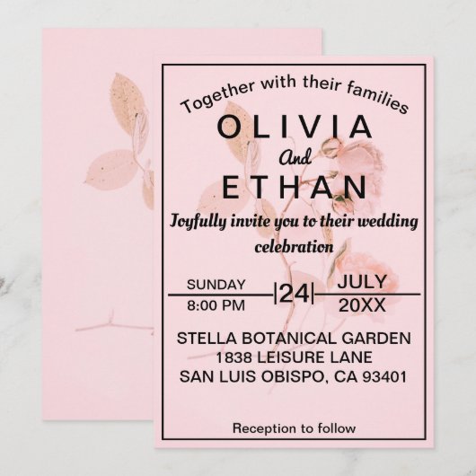 Dusty Pink Rose Chic Zomer Bloemen Bruiloft Kaart (Voorkant / Achterkant)