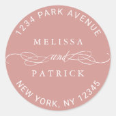 Dusty Pink Rose Elegant Bruiloft Retouradres Ronde Sticker (Voorkant)