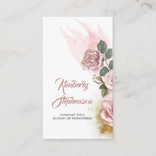 Dusty Pink Rose en Gold Glitter  Elegant Visitekaartje