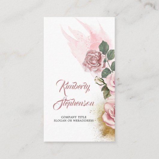 Dusty Pink Rose en Gold Glitter Elegant Visitekaartje (Voorkant)