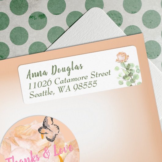 Dusty Pink Rose Eucalyptus Retouradres Etiket