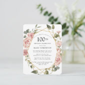 Dusty Pink Rose Floral 100e verjaardag Kaart (Staand voorkant)