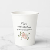 Dusty Pink Rose Floral 100th Birthday Papieren Bekers (Voorkant)