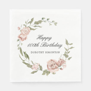 Dusty Pink Rose Floral 100th Birthday Servet