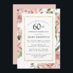 Dusty Pink Rose Floral 60th Gold Birthday Party Kaart<br><div class="desc">stoffige rozen en een elegant gouden lijst creëer een moderne florale grens op deze uitnodiging van het 60ste verjaardagsfeest .</div>