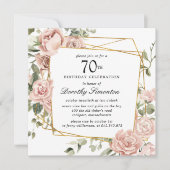 Dusty Pink Rose Floral 70e verjaardag Uitnodiging (Voorkant)