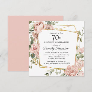 Dusty Pink Rose Floral 70e verjaardag Uitnodiging