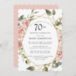 Dusty Pink Rose Floral 70th Birthday Party Invitat Kaart<br><div class="desc">roze rozen rozen creëer een moderne bloemetjesgrens op deze uitnodiging voor een 70e verjaardag .</div>