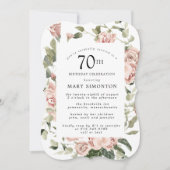 Dusty Pink Rose Floral 70th Birthday Party Invitat Kaart (Voorkant)