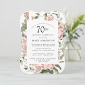 Dusty Pink Rose Floral 70th Birthday Party Invitat Kaart (Staand voorkant)