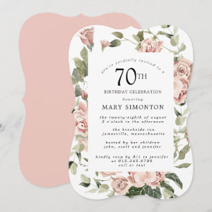 Dusty Pink Rose Floral 70th Birthday Party Invitat Kaart