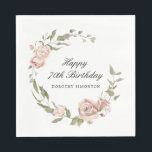 Dusty Pink Rose Floral 70th Birthday Servet<br><div class="desc">Voeg een speciaal tintje toe aan uw tafeldecor met dit perfecte elegante ontwerp voor een 70e verjaardagsfeestservet. Happy Birthday is geschreven in een formeel script. De naam van de verjaardagsviering staat hieronder in een traditioneel lettertype. Een open en luchtige moderne roze rozenkrans omringt de tekst. Eenvoudige elegantie voor deze speciale...</div>