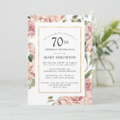 Dusty Pink Rose Floral 70th Gold Birthday Party Kaart (Staand voorkant)