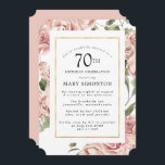 Dusty Pink Rose Floral 70th Gold Birthday Party Kaart<br><div class="desc">stoffige rozen en een elegant gouden lijst creëer een moderne bloemetjesgrens op deze uitnodiging van het 70ste verjaardagsfeest .</div>