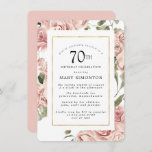 Dusty Pink Rose Floral 70th Gold Birthday Party Kaart<br><div class="desc">stoffige rozen en een elegant gouden lijst creëer een moderne bloemetjesgrens op deze uitnodiging van het 70ste verjaardagsfeest .</div>