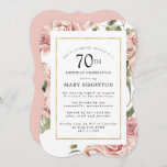 Dusty Pink Rose Floral 70th Gold Birthday Party Kaart<br><div class="desc">stoffige rozen en een elegant gouden lijst creëer een moderne bloemetjesgrens op deze uitnodiging van het 70ste verjaardagsfeest .</div>