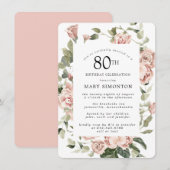 Dusty Pink Rose Floral 80e verjaardag Kaart (Voorkant / Achterkant)