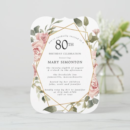 Dusty Pink Rose Floral 80e verjaardag Kaart (Staand voorkant)