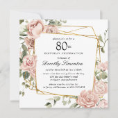 Dusty Pink Rose Floral 80th Birthday Kaart (Voorkant)