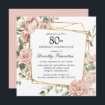 Dusty Pink Rose Floral 80th Birthday Kaart<br><div class="desc">Eer een speciaal persoon met deze elegante 80th Birthday party uitnodiging. Roze mosterdrozen die in donkergroene bladeren zijn geknoopt,  creëer een vierkant botanisch lijst.</div>