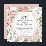 Dusty Pink Rose Floral 80th Birthday Kaart<br><div class="desc">Eer een speciaal persoon met deze elegante 80th Birthday party uitnodiging. Roze mosterdrozen die in een donkergroene blad worden gesneden creëer een geometrisch botanisch lijst.</div>