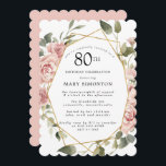 Dusty Pink Rose Floral 80th Birthday Party Invitat Kaart<br><div class="desc">roze rozen rozen creëer een moderne bloemetjesgrens op deze 80e verjaardagsfeestuitnodiging .</div>