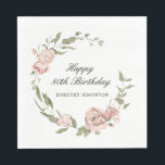 Dusty Pink Rose Floral 80th Birthday Servet<br><div class="desc">Voeg een speciaal tintje toe aan uw tafeldecor met dit perfecte elegante ontwerp voor een 80e verjaardagsfeestservet. Happy Birthday is geschreven in een formeel script. De naam van de verjaardagsviering staat hieronder in een traditioneel lettertype. Een open en luchtige moderne roze rozenkrans omringt de tekst. Eenvoudige elegantie voor deze speciale...</div>