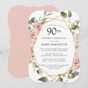 Dusty Pink Rose Floral 90e verjaardag Kaart