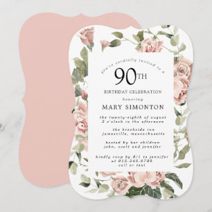 Dusty Pink Rose Floral 90e verjaardag Kaart