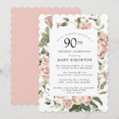 Dusty Pink Rose Floral 90e verjaardag Kaart (Voorkant / Achterkant)