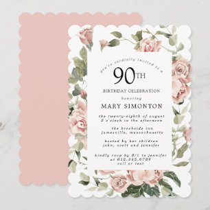 Dusty Pink Rose Floral 90e verjaardag Kaart