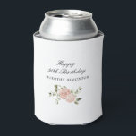 Dusty Pink Rose Floral 90th Birthday Blikjeskoeler<br><div class="desc">Voeg een speciaal tintje toe aan uw feest met dit stijlvolle ontwerp voor een 100e koelbox. Happy Birthday is geschreven in een formeel script. De naam van de verjaardagsviering staat hieronder in een traditioneel lettertype. Een open en luchtig modern roze roos bloemstuk staat onder de tekst. Eenvoudige elegantie voor deze...</div>