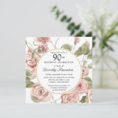 Dusty Pink Rose Floral 90th Birthday Kaart (Staand voorkant)